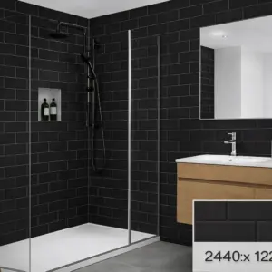 Seratone Black Aqua Subway Tile 2440x1220 4.5mm *